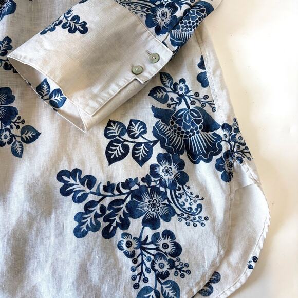 CHICO'S 100% Linen Watercolor Floral Print Button Front Shirt Size 14/L - Picture 11 of 14